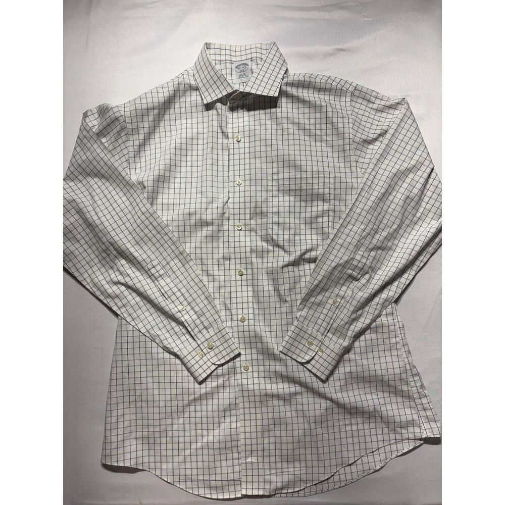 Brooks Brothers 346 Slim Fit Dress Shirt Men's 16½-34/35 White Check